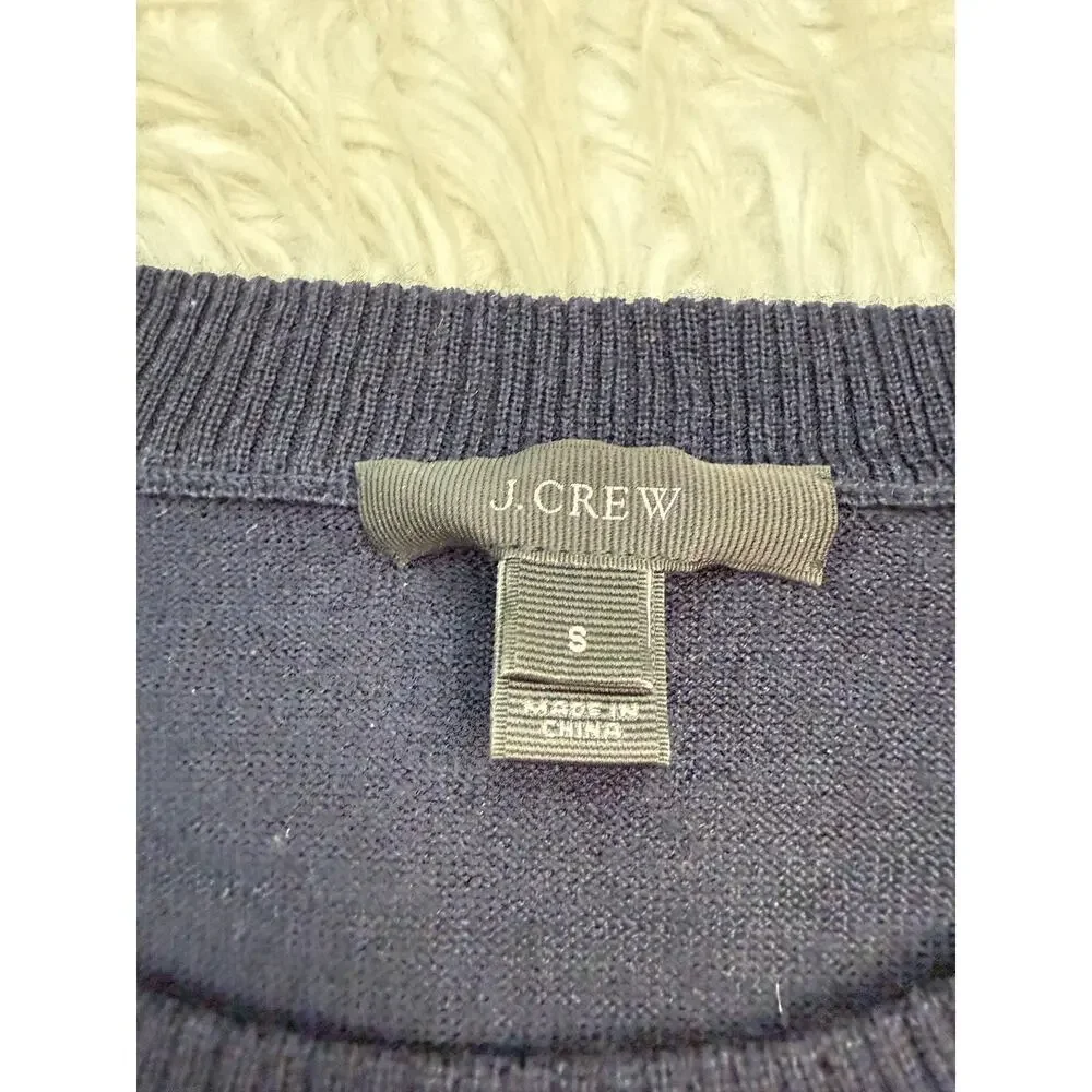 J. Crew Merino Wool Sweater in Chambray Eyelet Navy Size S Preppy Euro Summer